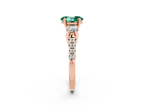 Rose gold Three-Stone Oval Cut Green Sapphire Pavé Band with Four-Prong Setting_2