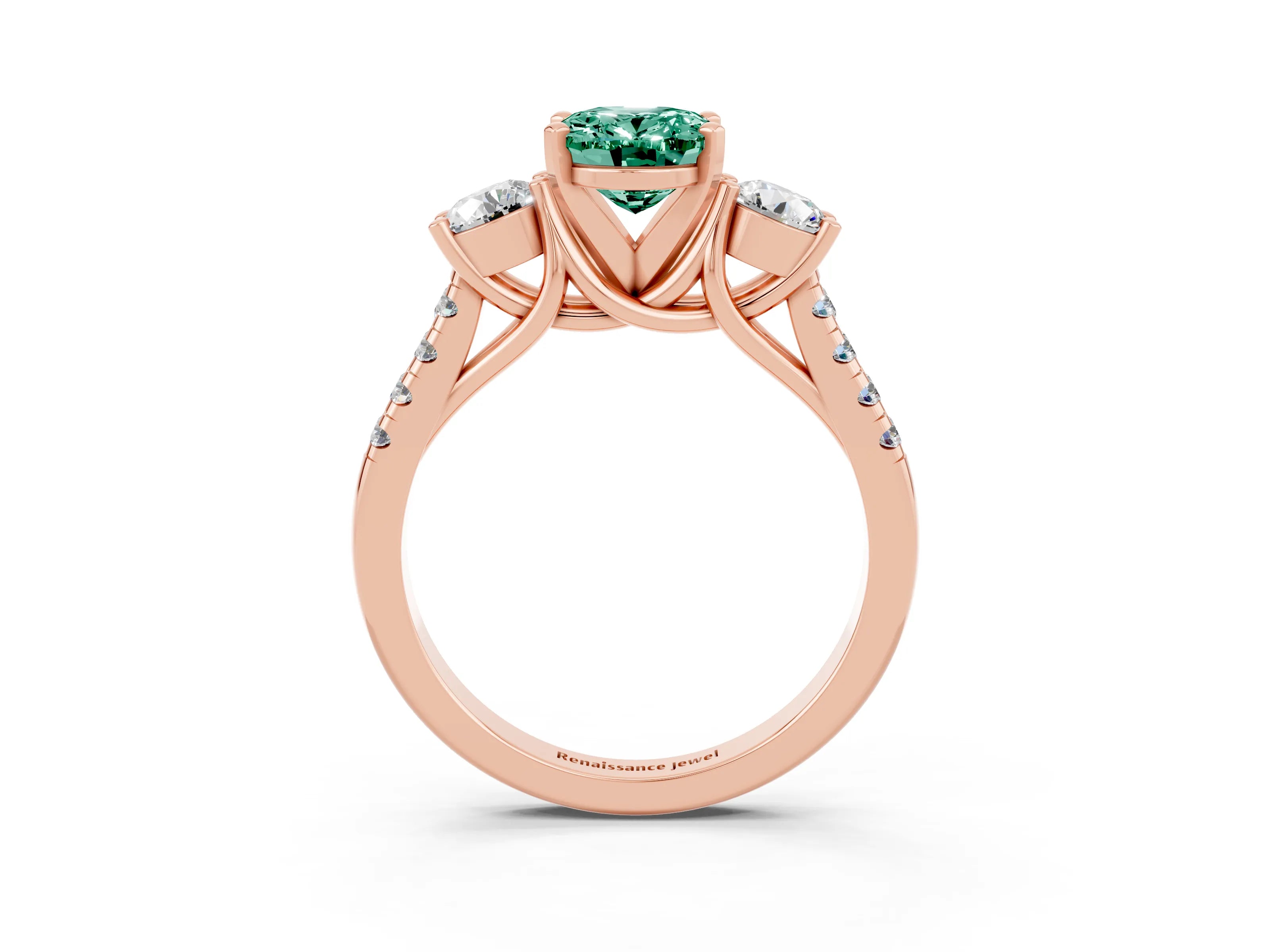 Rose gold Three-Stone Oval Cut Green Sapphire Pavé Band with Four-Prong Setting_3