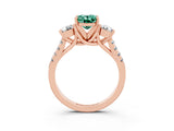Rose gold Three-Stone Oval Cut Green Sapphire Pavé Band with Four-Prong Setting_3