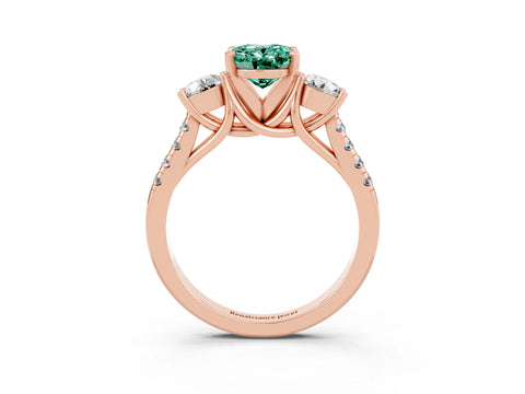 Rose gold Three-Stone Oval Cut Green Sapphire Pavé Band with Four-Prong Setting_3