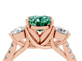 Rose gold Three-Stone Oval Cut Green Sapphire Pavé Band with Four-Prong Setting_4