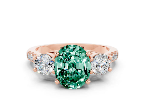 Rose gold Three-Stone Oval Cut Green Sapphire Pavé Band with Four-Prong Setting