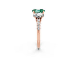 Rose gold Three-Stone Oval Cut Green Sapphire Ring with Pavé Band and Prong Setting_14