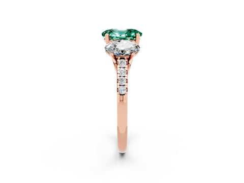 Rose gold Three-Stone Oval Cut Green Sapphire Ring with Pavé Band and Prong Setting_14