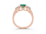 Rose gold Three-Stone Oval Cut Green Sapphire Ring with Pavé Band and Prong Setting_15