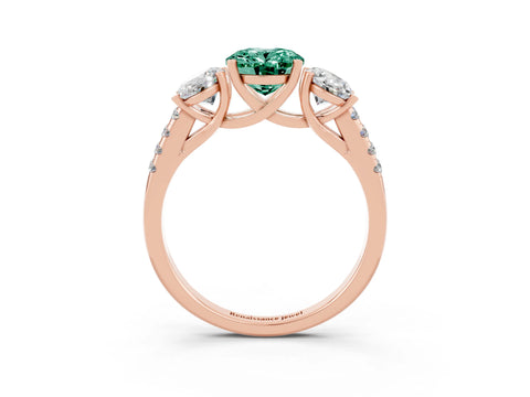 Rose gold Three-Stone Oval Cut Green Sapphire Ring with Pavé Band and Prong Setting_15