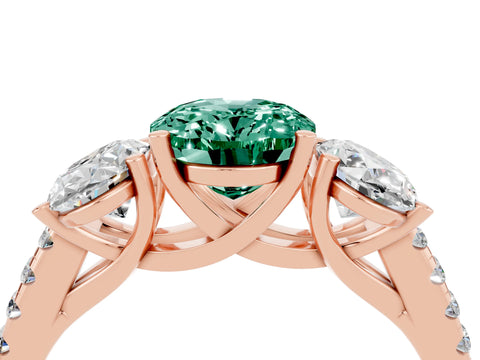 Rose gold Three-Stone Oval Cut Green Sapphire Ring with Pavé Band and Prong Setting_16