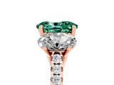 Rose gold Three-Stone Oval Cut Green Sapphire Ring with Pavé Band and Prong Setting_17