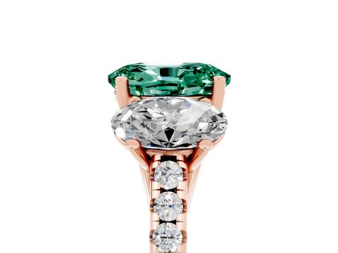 Rose gold Three-Stone Oval Cut Green Sapphire Ring with Pavé Band and Prong Setting_17
