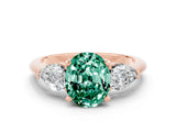 Rose gold Three-Stone Oval Cut Green Sapphire Ring with Pear Side Stones and Four-Prong Setting