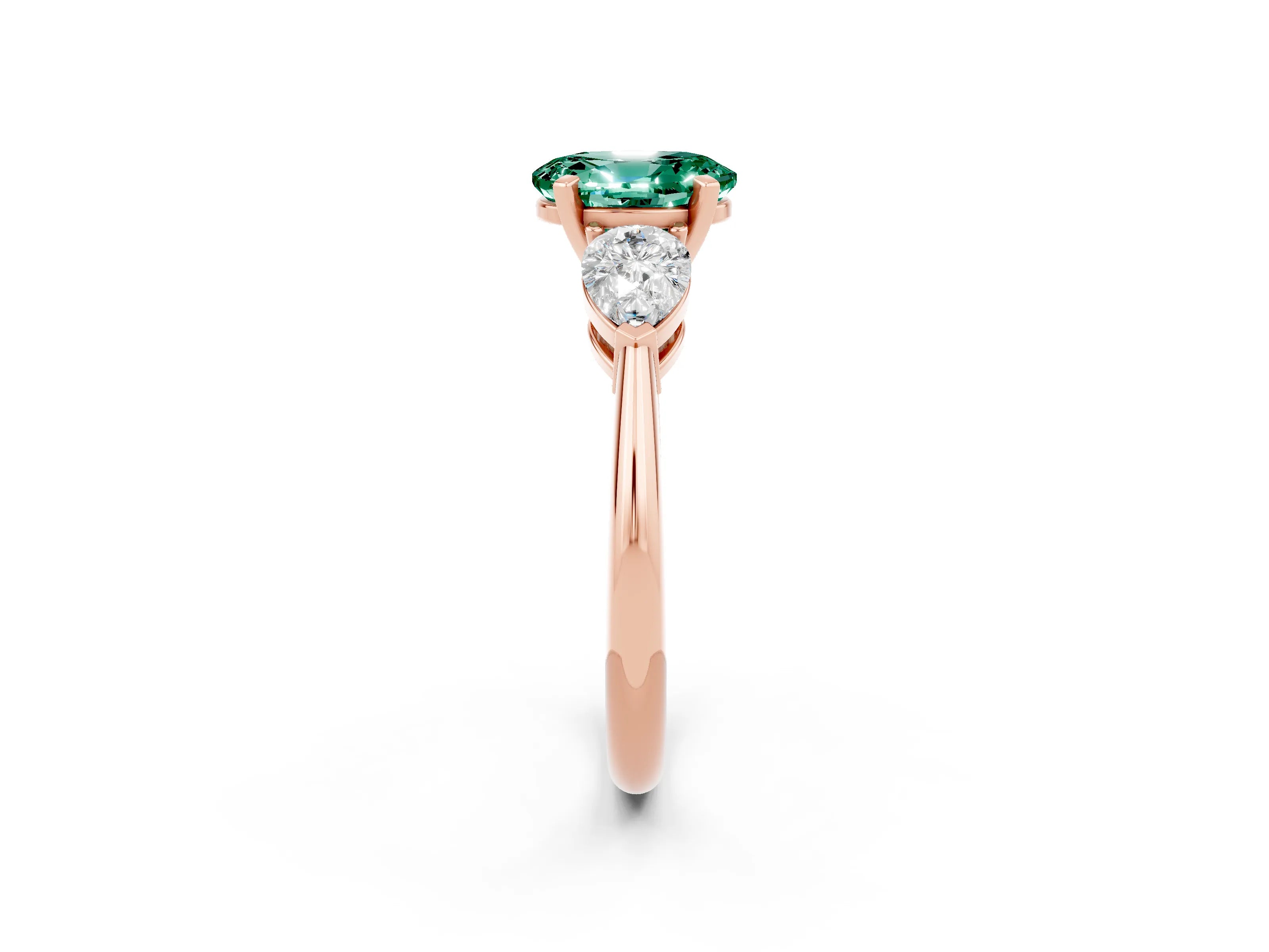Rose gold Three-Stone Oval Cut Green Sapphire Ring with Pear Side Stones and Four-Prong Setting_2