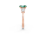 Rose gold Three-Stone Oval Cut Green Sapphire Ring with Pear Side Stones and Four-Prong Setting_2