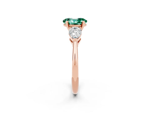 Rose gold Three-Stone Oval Cut Green Sapphire Ring with Pear Side Stones and Four-Prong Setting_2