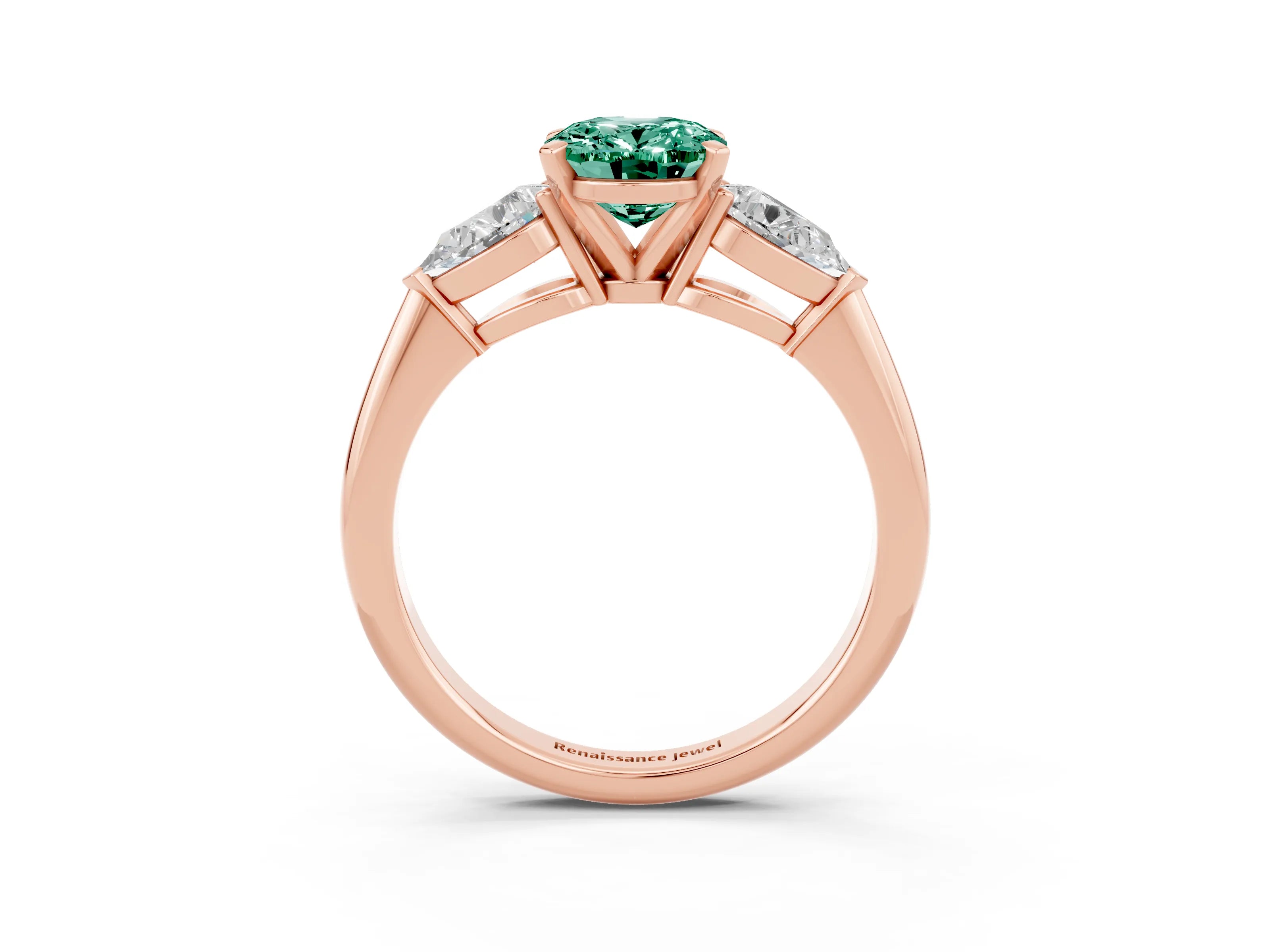 Rose gold Three-Stone Oval Cut Green Sapphire Ring with Pear Side Stones and Four-Prong Setting_3