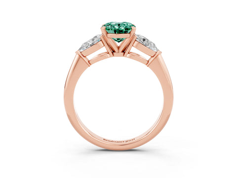 Rose gold Three-Stone Oval Cut Green Sapphire Ring with Pear Side Stones and Four-Prong Setting_3