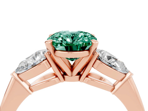 Rose gold Three-Stone Oval Cut Green Sapphire Ring with Pear Side Stones and Four-Prong Setting_4
