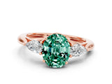 Rose gold Three-Stone Oval Cut Green Sapphire Ring with Pear  Side Stones in Four-Prong Setting_12