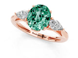 Rose gold Three-Stone Oval Cut Green Sapphire Ring with Pear  Side Stones in Four-Prong Setting_13