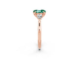 Rose gold Three-Stone Oval Cut Green Sapphire Ring with Pear  Side Stones in Four-Prong Setting_14
