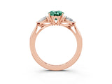 Rose gold Three-Stone Oval Cut Green Sapphire Ring with Pear  Side Stones in Four-Prong Setting_15