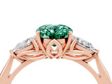 Rose gold Three-Stone Oval Cut Green Sapphire Ring with Pear  Side Stones in Four-Prong Setting_16