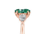 Rose gold Three-Stone Oval Cut Green Sapphire Ring with Pear  Side Stones in Four-Prong Setting_17