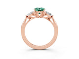 Rose gold Three-Stone Oval Cut Green Sapphire Ring with Pear  Side Stones in Four-Prong Setting_39