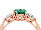 Rose gold Three-Stone Oval Cut Green Sapphire Ring with Pear  Side Stones in Four-Prong Setting_40