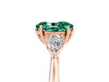 Rose gold Three-Stone Oval Cut Green Sapphire Ring with Pear  Side Stones in Four-Prong Setting_41