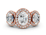 Rose gold Three-Stone Oval Cut Halo Diamond Milgrain Band with Four-Prong Setting_3