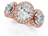 Rose gold Three-Stone Oval Cut Halo Diamond Milgrain Band with Four-Prong Setting_4