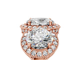 Rose gold Three-Stone Oval Cut Halo Diamond Milgrain Band with Four-Prong Setting_8