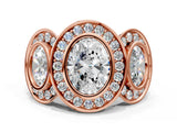 Rose gold Three-Stone Oval Cut Halo Pavé Diamond Ring_3