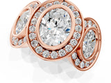Rose gold Three-Stone Oval Cut Halo Pavé Diamond Ring_4