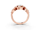 Rose gold Three-Stone Oval Cut Halo Pavé Diamond Ring_6