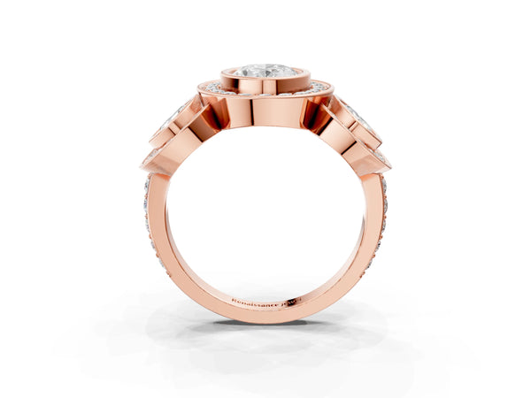 Rose gold Three-Stone Oval Cut Halo Pavé Diamond Ring
