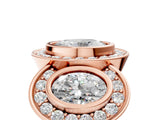Rose gold Three-Stone Oval Cut Halo Pavé Diamond Ring_8