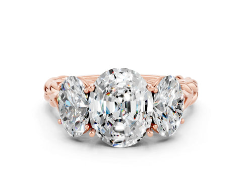 Rose gold Three-Stone Oval Cut Moissanite Braided Band Ring with Four-Prong Setting_12