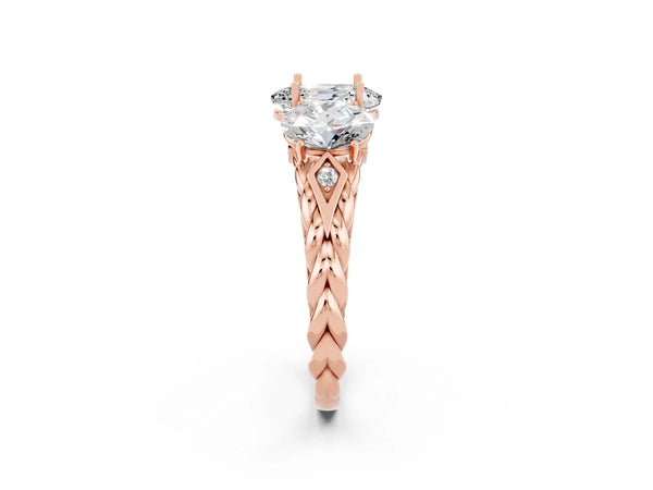 Rose gold Three-Stone Oval Cut Moissanite Braided Band Ring with Four-Prong Setting
