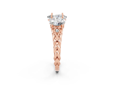 Rose gold Three-Stone Oval Cut Moissanite Braided Band Ring with Four-Prong Setting_14