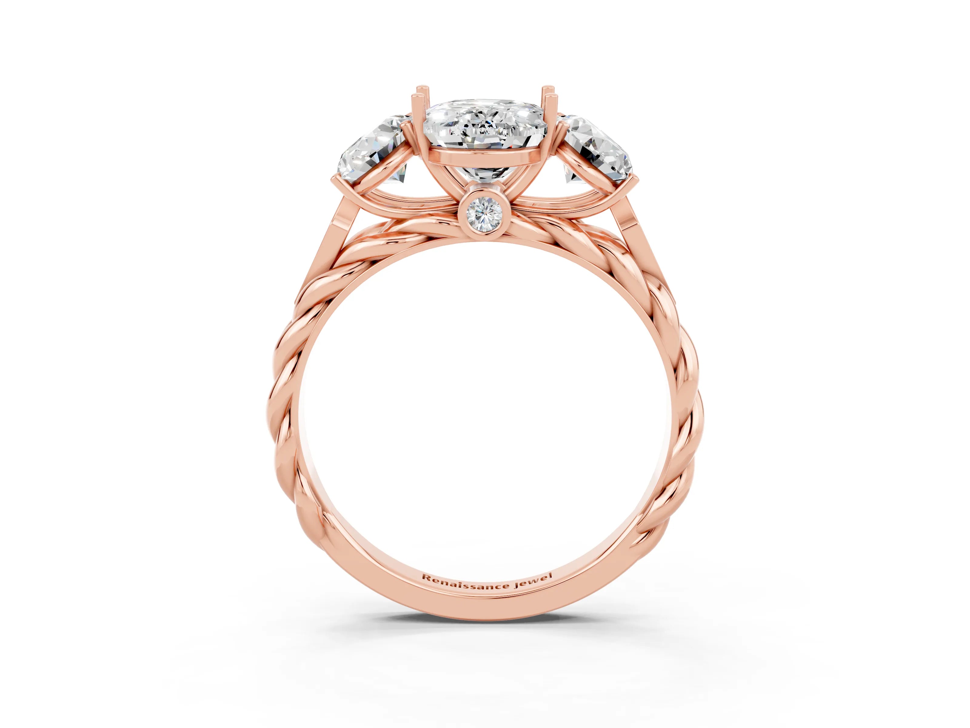 Rose gold Three-Stone Oval Cut Moissanite Braided Band Ring with Four-Prong Setting_15