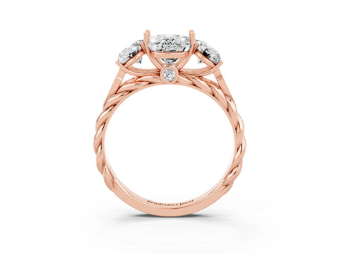 Rose gold Three-Stone Oval Cut Moissanite Braided Band Ring with Four-Prong Setting_15