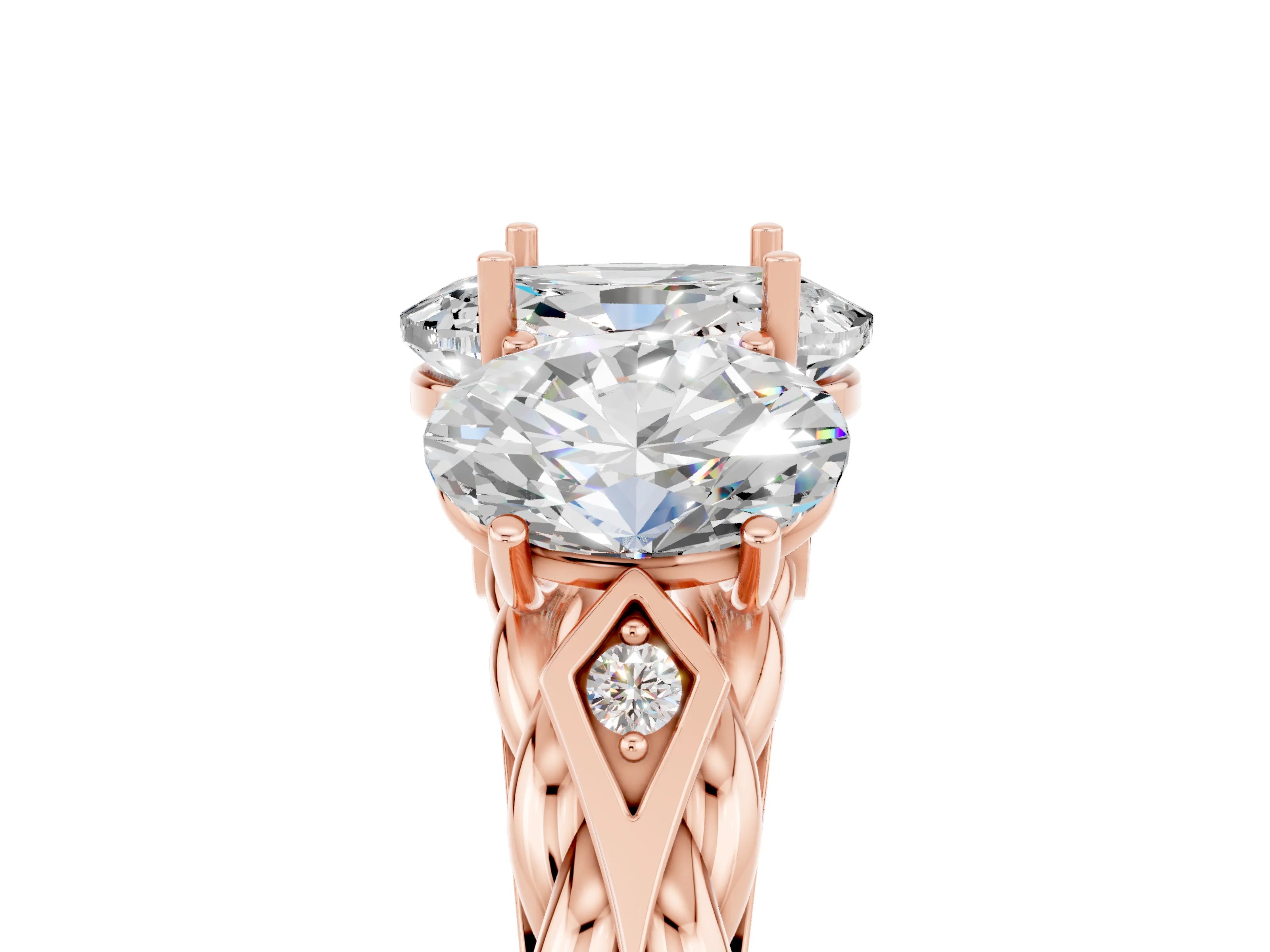 Rose gold Three-Stone Oval Cut Moissanite Braided Band Ring with Four-Prong Setting_17