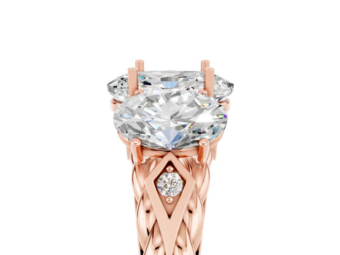 Rose gold Three-Stone Oval Cut Moissanite Braided Band Ring with Four-Prong Setting_17