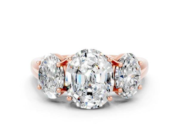 Rose gold Three-Stone Oval Cut Moissanite Engagement Ring with Prong Setting