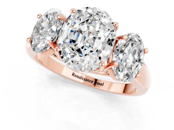 Rose gold Three-Stone Oval Cut Moissanite Engagement Ring with Prong Setting