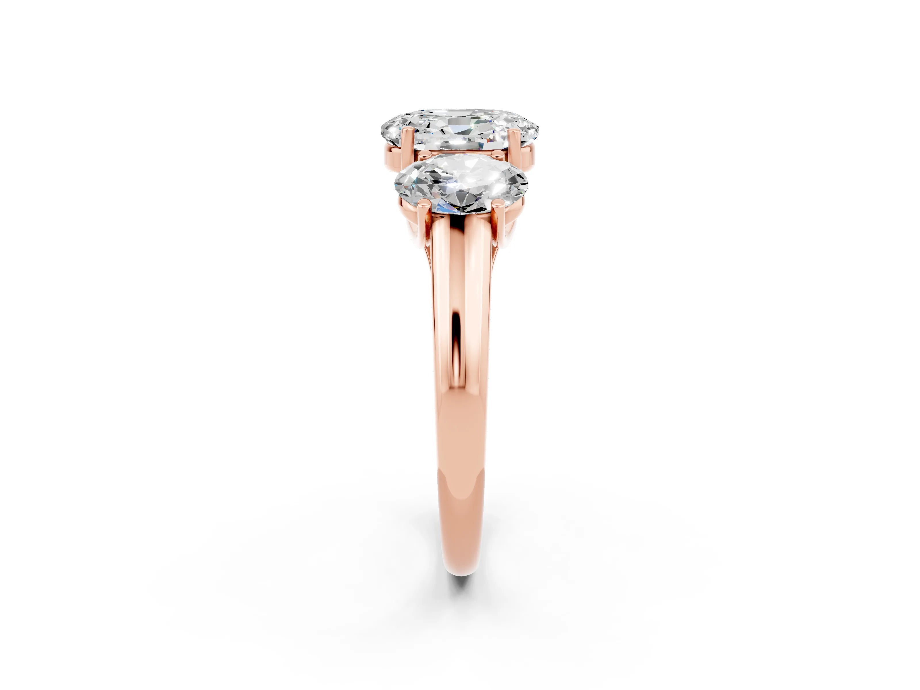 Rose gold Three-Stone Oval Cut Moissanite Engagement Ring with Prong Setting_2