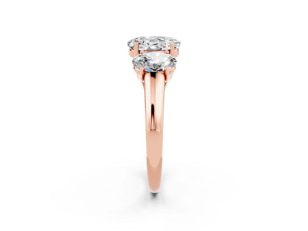 Rose gold Three-Stone Oval Cut Moissanite Engagement Ring with Prong Setting