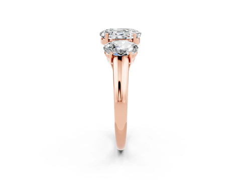 Rose gold Three-Stone Oval Cut Moissanite Engagement Ring with Prong Setting_2