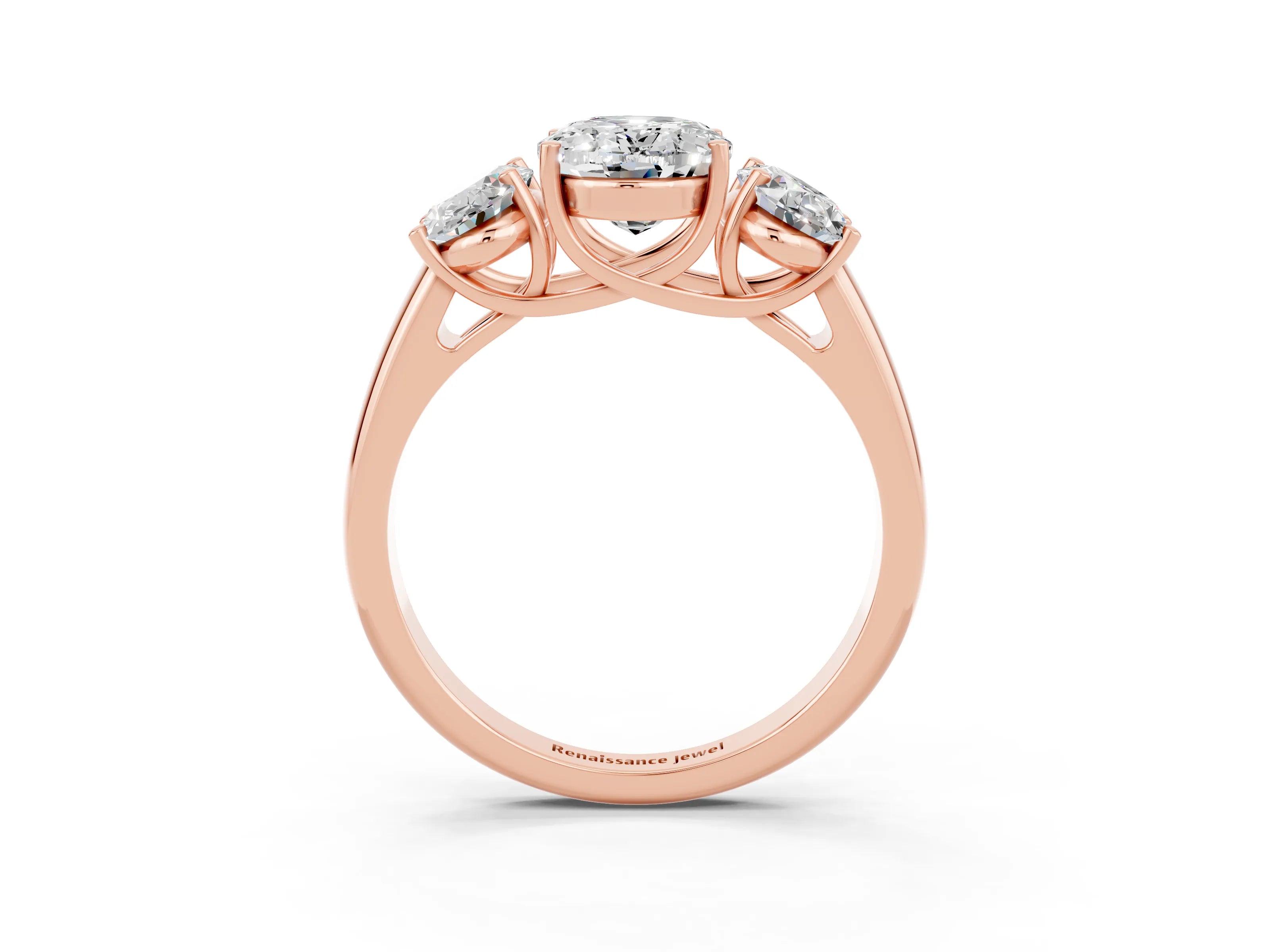 Rose gold Three-Stone Oval Cut Moissanite Engagement Ring with Prong Setting_3